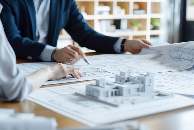 建築プランを検討するチームの会議